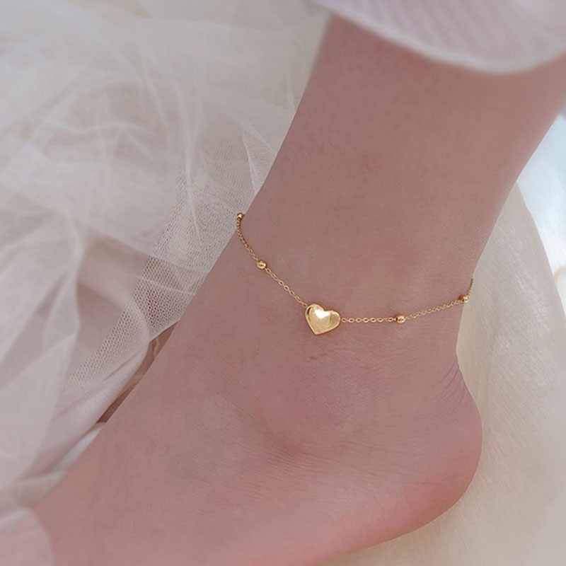 Gold Bean Love Anklet – 18K Titanium Steel Foot Jewelry